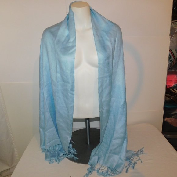 Pashmina Blue Scarf Fringe Wrap - Picture 7 of 7